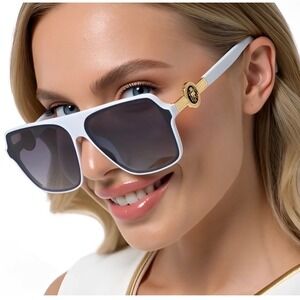 Oversized White Square Sunglasses Gold Fashion Aviator Flat Top Lentes Gafas New